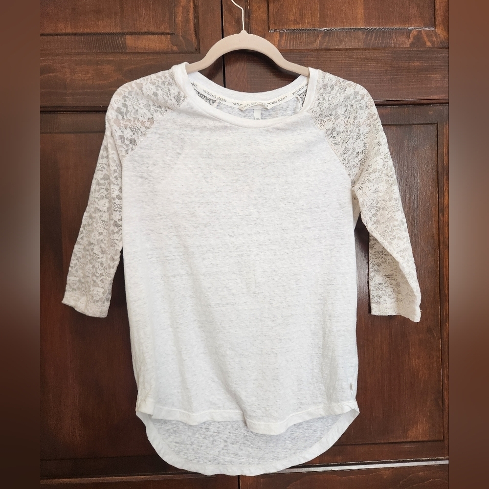 Victorias Secret Lace Sleeve White Top